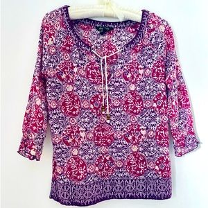 Eddie Bauer pink & purple, floral embroidered top. Size MPetite